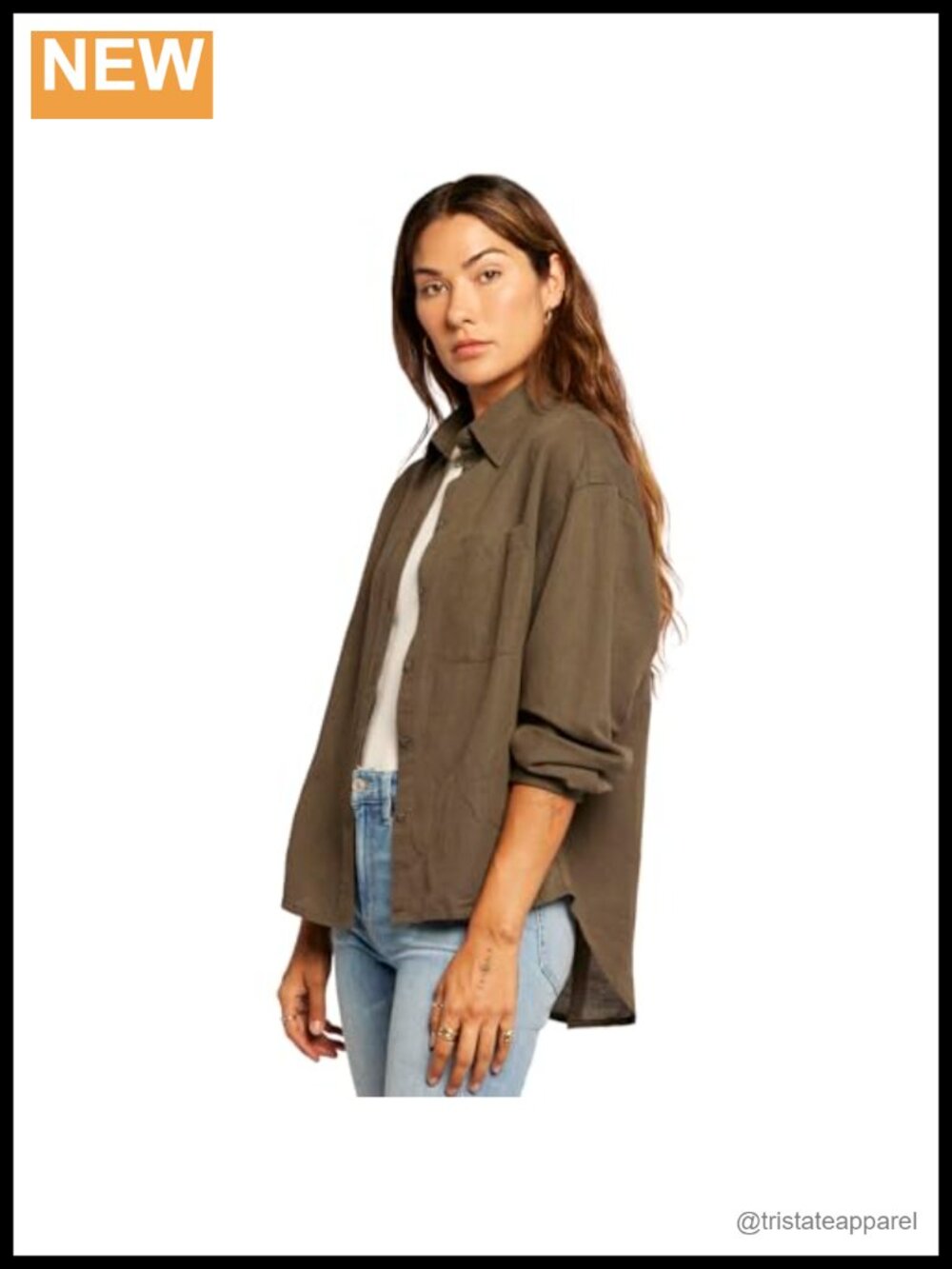 Current/Elliott Women's Linen Button Down Shirt Long Sleeve Casual Blouse
